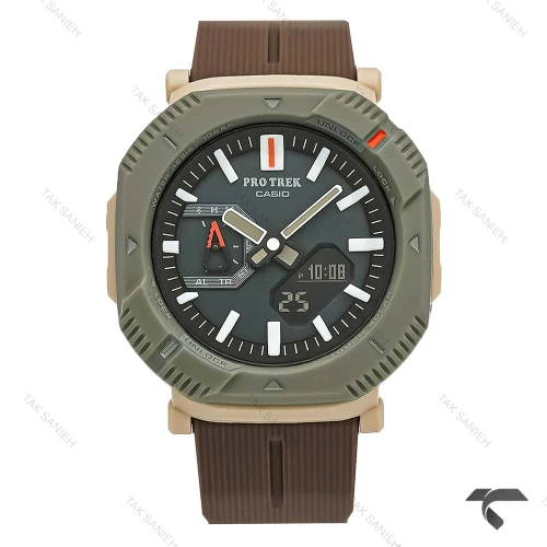 ساعت کاسیو Pro Trek مردانه قاب سبز بند رابر قهوه ای Protrek-10162-G