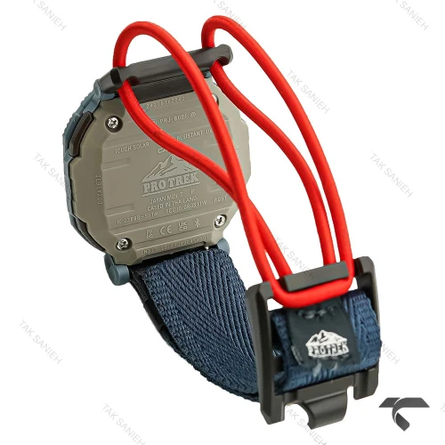 ساعت کاسیو پروترک PRJ-B001 سرمه ای بند برزنتی کشی قرمز Protrek-10166-G