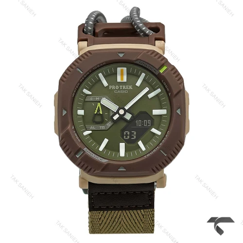 ساعت کاسیو پروترک PRJ-B001 سبز قهوه ای بند کشی Protrek-10169-G