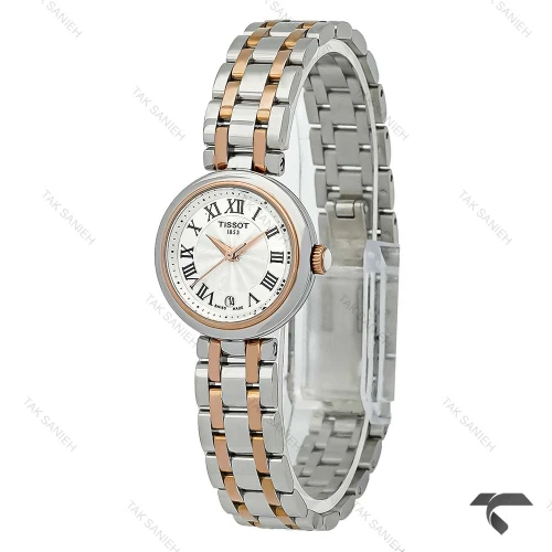 ساعت تیسوت Bellissima زنانه دورنگ رزگلد ایندکس یونانی تقویم دار Tissot-10202-L