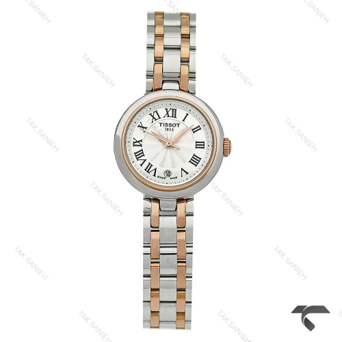 ساعت تیسوت Bellissima زنانه دورنگ رزگلد ایندکس یونانی تقویم دار Tissot-10202-L