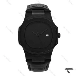 ساعت پتک فیلیپ Nautilus مردانه صفحه مهندسی بند چرم مشکی Patek-10451-G