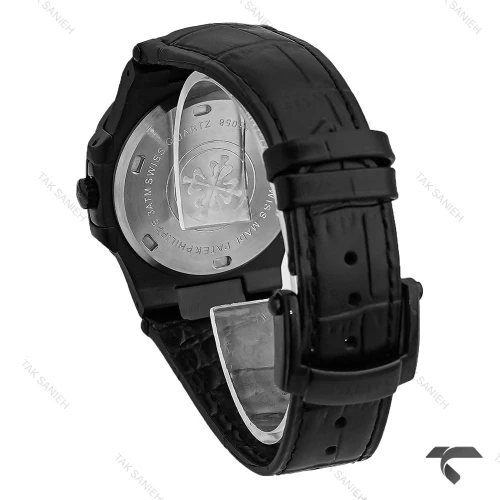 ساعت پتک فیلیپ Nautilus مردانه صفحه مهندسی بند چرم مشکی Patek-10451-G