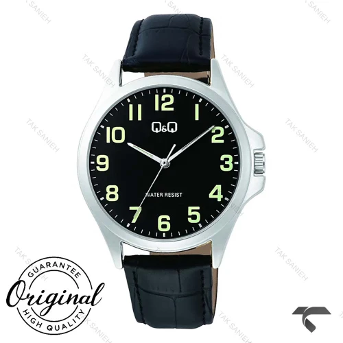 ساعت مچی مردانه کیو اند کیو C36A-014PY بند چرم مشکی QQ-10524-G