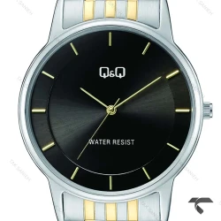 ساعت مردانه کیو اند کیو C62A-002PY دورنگ طلایی صفحه مشکی QQ-10526-G