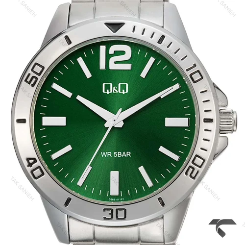 ساعت مردانه کیو اند کیو Q28B-011PY کلاسیک استیل صفحه سبز QQ-10530-G