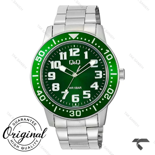 ساعت مردانه کیو اند کیو Q60B-003PY سیلور صفحه سبز QQ-10535-G