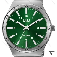 ساعت مچی مردانه کیو اند کیو Q70B-004PY قاب گرد بند فلزی صفحه سبز QQ-10538-G