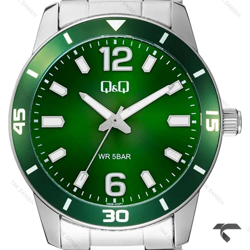 ساعت مردانه کیو اند کیو Q85B-003PY نقره ای صفحه سبز QQ-10541-G