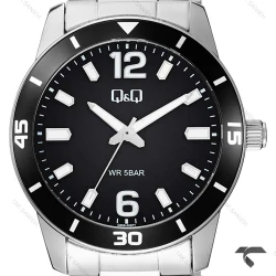 ساعت کیو اند کیو مردانه Q85B-005PY کلاسیک بند استیل صفحه مشکی QQ-10543-G