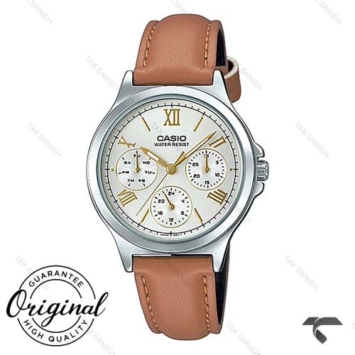 ساعت کاسیو LTP-V300L-7A2 زنانه بند چرم قهوه ای روشن Casio-10342-L