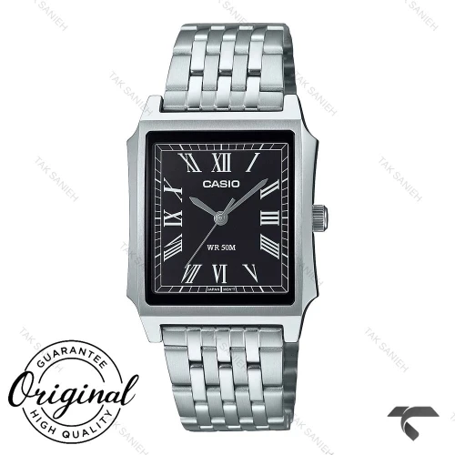 ساعت کاسیو مردانه مستطیلی MTP-B190D-1BV سیلور صفحه مشکی Casio-10377-G