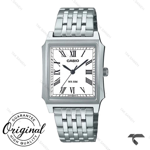 ساعت کاسیو مستطیلی مردانه MTP-B190D-7BV سیلور صفحه سفید Casio-10378-G