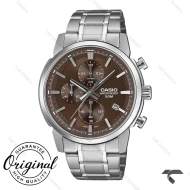 کاسیو مردانه سه موتوره MTP-E510D-5AV سیلور صفحه قهوه ای Casio-10384-G