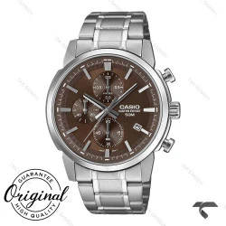 کاسیو مردانه سه موتوره MTP-E510D-5AV سیلور صفحه قهوه ای Casio-10384-G