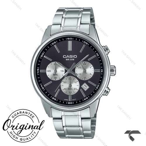 کاسیو مردانه کورنوگراف MTP-E515D-1AV سیلور صفحه پاندا Casio-10387-G