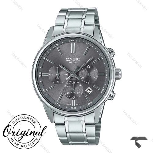ساعت کاسیو مردانه سه موتوره MTP-E515D-8AV سیلور صفحه خاکستری Casio-10389-G