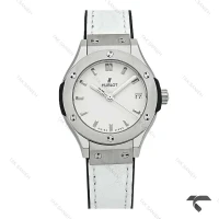 ساعت هابلوت مینی زنانه استیل بند چرم طرح دار سفید Hublot-10633-L