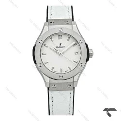 ساعت هابلوت مینی زنانه استیل بند چرم طرح دار سفید Hublot-10633-L