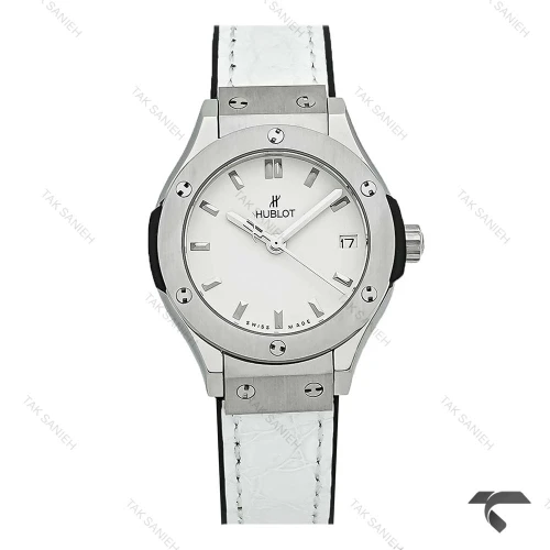 ساعت هابلوت مینی زنانه استیل بند چرم طرح دار سفید Hublot-10633-L