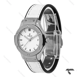 ساعت هابلوت مینی زنانه استیل بند چرم طرح دار سفید Hublot-10633-L