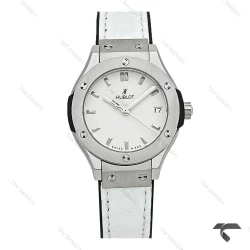 ساعت هابلوت مینی زنانه استیل بند چرم طرح دار سفید Hublot-10633-L