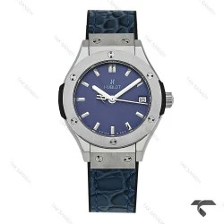 ساعت هابلوت مینی زنانه استیل بند چرم طرح دار سرمه ای Hublot-10634-L