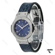 ساعت هابلوت مینی زنانه استیل بند چرم طرح دار سرمه ای Hublot-10634-L