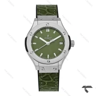 ساعت مچی هابلوت زنانه مینی استیل بند چرم سبز Hublot-10636-L