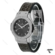 ساعت هابلوت زنانه مینی استیل بند چرم طرح دار ذغالی Hublot-10638-L