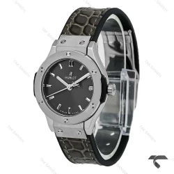ساعت هابلوت زنانه مینی استیل بند چرم طرح دار ذغالی Hublot-10638-L