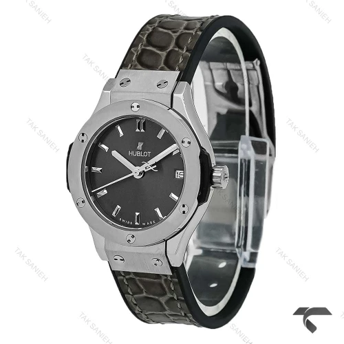 ساعت هابلوت زنانه مینی استیل بند چرم طرح دار ذغالی Hublot-10638-L