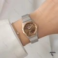 ساعت زنانه امگا کانسلیشن دورنگ رزگلد صفحه قهوه ای خطی Omega-10639-L