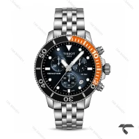 ساعت تیسوت Seastar مردانه سه موتوره استیل صفحه سرمه ای نارنجی Tissot-10663-G