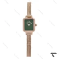 ساعت DW زنانه مینی Quadro رزگلد حصیری صفحه سبز مهندسی DW-10668-L