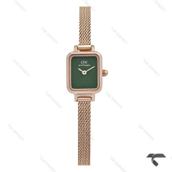ساعت DW زنانه مینی Quadro رزگلد حصیری صفحه سبز مهندسی DW-10668-L