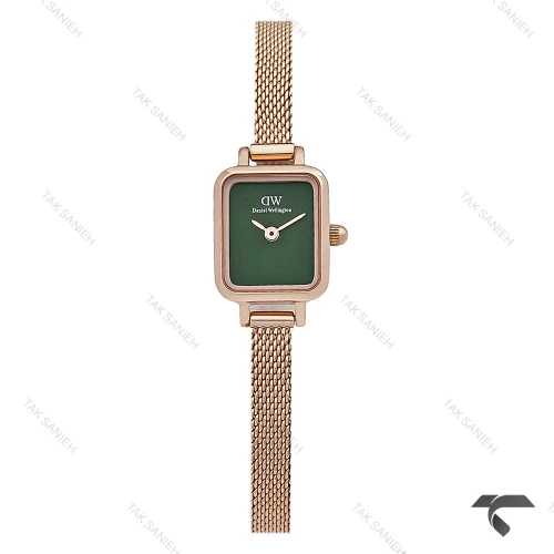 ساعت DW زنانه مینی Quadro رزگلد حصیری صفحه سبز مهندسی DW-10668-L