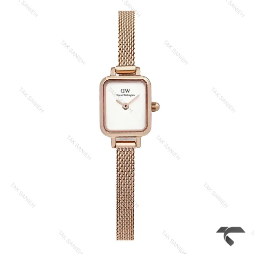 دنیل ولینگتون کوادرو مینی زنانه رزگلد صفحه سفید مهندسی حصیری DW-10673-L