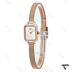 دنیل ولینگتون کوادرو مینی زنانه رزگلد صفحه سفید مهندسی حصیری DW-10673-L