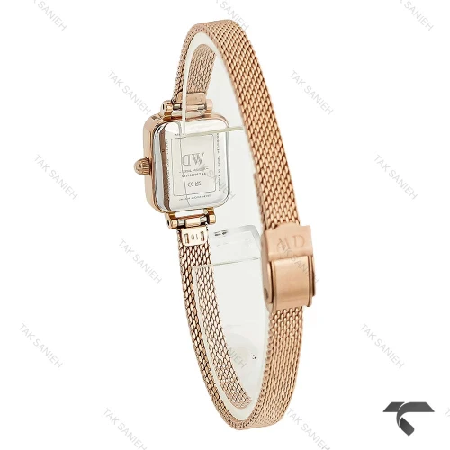 دنیل ولینگتون کوادرو مینی زنانه رزگلد صفحه سفید مهندسی حصیری DW-10673-L