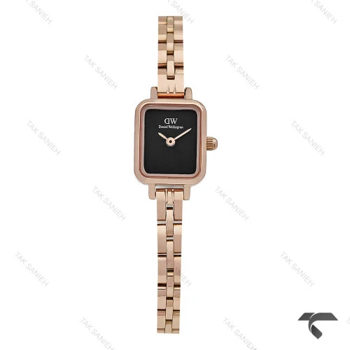 دنیل ولینگتون زنانه کوادرو مینی زنانه رزگلد صفحه مشکی بندفلزی DW-10678-L
