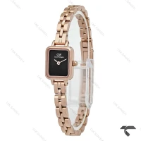 دنیل ولینگتون زنانه کوادرو مینی زنانه رزگلد صفحه مشکی بندفلزی DW-10678-L