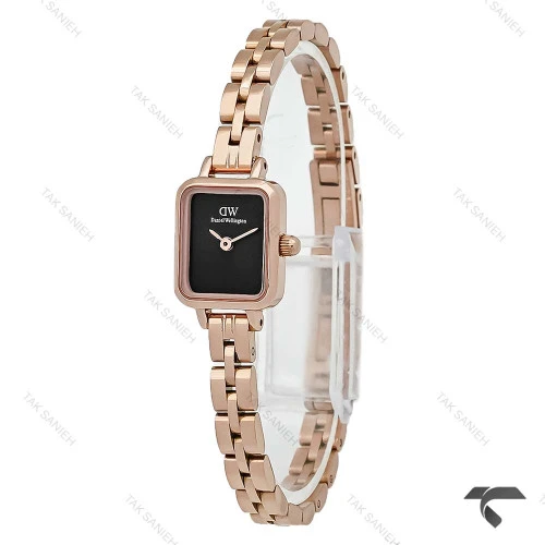 دنیل ولینگتون زنانه کوادرو مینی زنانه رزگلد صفحه مشکی بندفلزی DW-10678-L