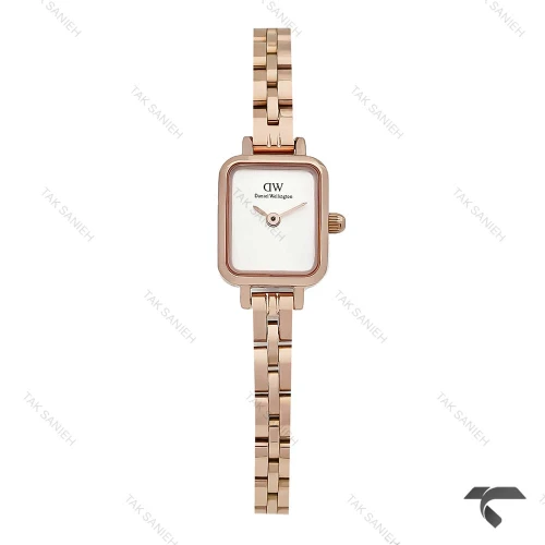 ساعت DW زنانه مینی Quadro رزگلد صفحه سفید مهندسی بندفلزی DW-10680-L