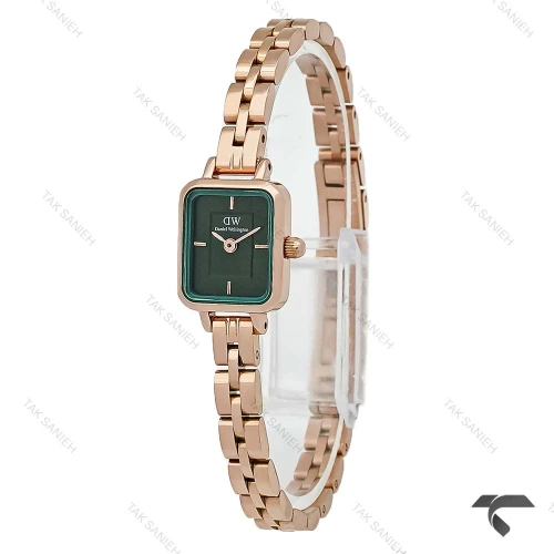 ساعت دنیل ولینگتون زنانه مینی کوادرو رزگلد صفحه سبز بندفلزی DW-10691-L