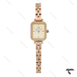 ساعت DW کوادرو مینی زنانه رزگلد صفحه نباتی بندفلزی DW-10698-L