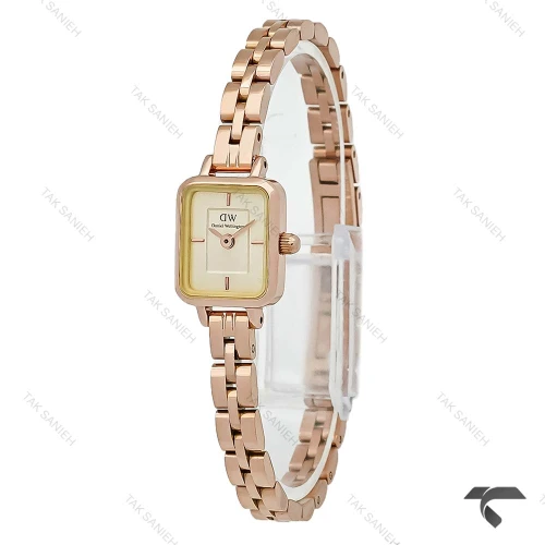ساعت DW کوادرو مینی زنانه رزگلد صفحه نباتی بندفلزی DW-10698-L