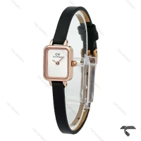 ساعت دنیل ولینگتون کوادرو مینی رزگلد صفحه سیلور مهندسی بندچرم DW-10701-L