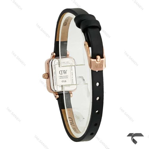 ساعت دنیل ولینگتون کوادرو مینی رزگلد صفحه سیلور مهندسی بندچرم DW-10701-L