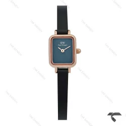 ساعت DW مینی مستطیلی رزگلد صفحه سرمه ای مهندسی بند چرم DW-10702-L